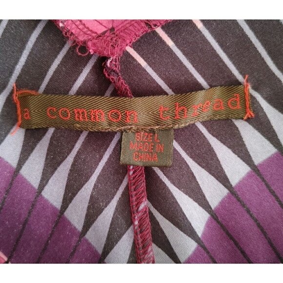 A Common Thread Silk Jeweled V-Neck Purple and Pink Geometric Print Dress Size L - Picture 8 of 8